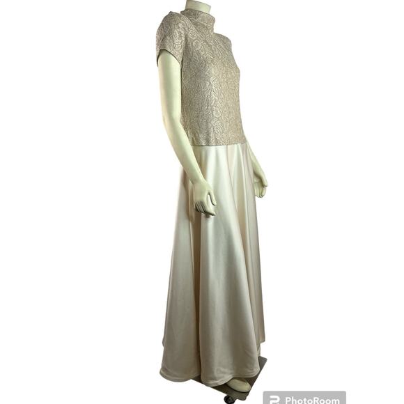 Vintage Y2K Bari Jay Champaign Maxi Dress Gown lace bodice full skirt size 11-12 - Picture 7 of 12